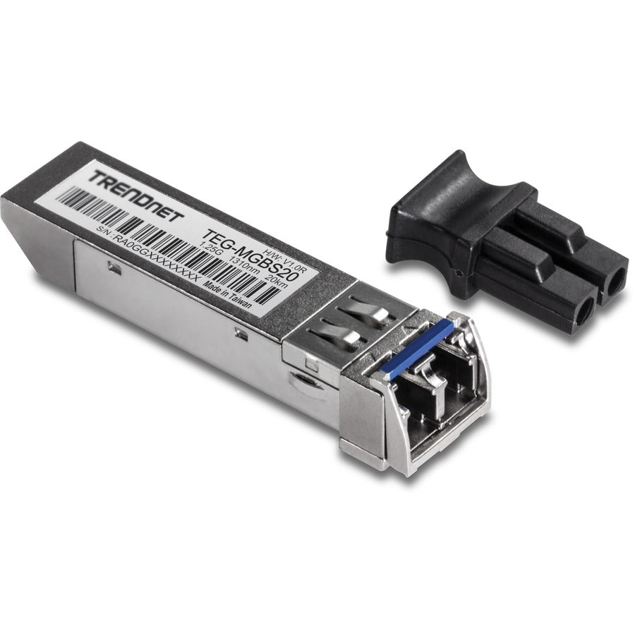 TRENDnet SFP Single Mode LC Module (20km/ 12.4 mi), TEG-MGBS20, Data Rates up to 1.25Gbps, 1310nm Single Mode, IEEE 802.3z Gigabit Ethernet, ANSI Fiber Channel Compliant, Lifetime Protection — TEG-MGBS20