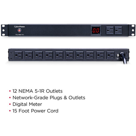 CyberPower PDU15M2F10R 100 - 125 VAC 15A Metered PDU — PDU15M2F10R