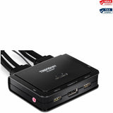 TRENDnet 2-Port 4K DisplayPort 1.2 KVM Switch with Audio, 4K UHD (3840 x 2160@60Hz), 3.5mm Speaker/Microphone, USB 2.0, Integrated Cables, Black, TK-220DPI — TK-220DPi