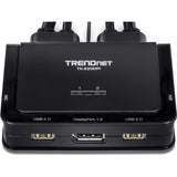 TRENDnet 2-Port 4K DisplayPort 1.2 KVM Switch with Audio, 4K UHD (3840 x 2160@60Hz), 3.5mm Speaker/Microphone, USB 2.0, Integrated Cables, Black, TK-220DPI — TK-220DPi