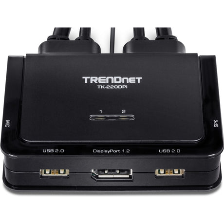 TRENDnet 2-Port 4K DisplayPort 1.2 KVM Switch with Audio, 4K UHD (3840 x 2160@60Hz), 3.5mm Speaker/Microphone, USB 2.0, Integrated Cables, Black, TK-220DPI — TK-220DPi