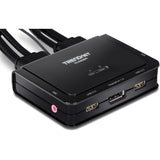 TRENDnet 2-Port 4K DisplayPort 1.2 KVM Switch with Audio, 4K UHD (3840 x 2160@60Hz), 3.5mm Speaker/Microphone, USB 2.0, Integrated Cables, Black, TK-220DPI — TK-220DPi