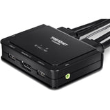 TRENDnet 2-Port 4K DisplayPort 1.2 KVM Switch with Audio, 4K UHD (3840 x 2160@60Hz), 3.5mm Speaker/Microphone, USB 2.0, Integrated Cables, Black, TK-220DPI — TK-220DPi