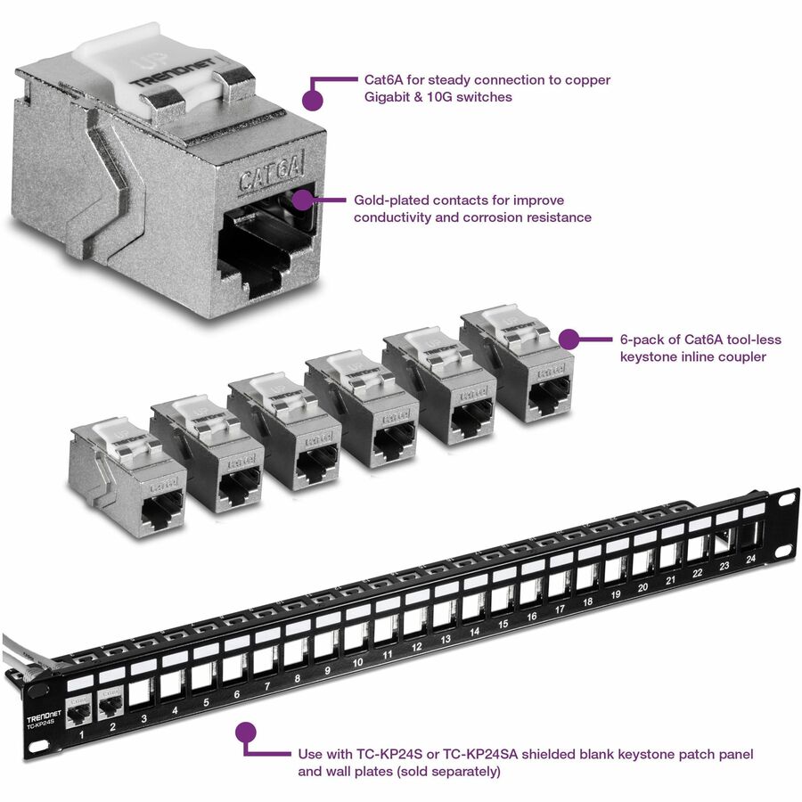 TRENDnet Cat6A RJ-45 Keystone Inline Coupler (6-Pack) — TC-KC06C6A