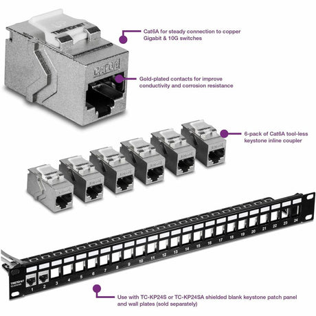 TRENDnet Cat6A RJ-45 Keystone Inline Coupler (6-Pack) — TC-KC06C6A
