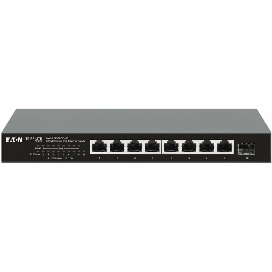 Eaton Tripp Lite Series 8-Port 2.5 Gbps Desktop Gigabit Ethernet Unmanaged Switch with PoE+ Pass-Through, 100W, Metal Enclosure, TAA — NG8POE-M2