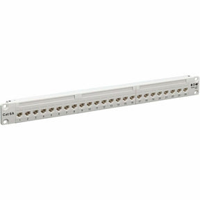 Eaton Tripp Lite Series 24-Port Cat6a Feed-Through Patch Panel - 4PPoE Compliant, 1U Rack-Mount, RJ45 Ethernet, White, TAA — N254-024-6A-WH
