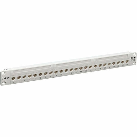 Eaton Tripp Lite Series 24-Port Cat6a Feed-Through Patch Panel - 4PPoE Compliant, 1U Rack-Mount, RJ45 Ethernet, White, TAA — N254-024-6A-WH