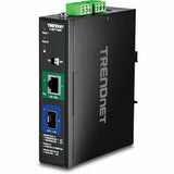 TRENDnet Industrial 10G SFP+ to 10G PoE++ Media Converter, TI-BF711SFP, Hardened IP50 Rated, NDAA & TAA Compliant for Government Use, Provides up to 95W, DIN-Rail and Wall Mounts Included — TI-F711SFP
