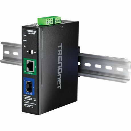 TRENDnet Industrial 10G SFP+ to 10G PoE++ Media Converter, TI-BF711SFP, Hardened IP50 Rated, NDAA & TAA Compliant for Government Use, Provides up to 95W, DIN-Rail and Wall Mounts Included
