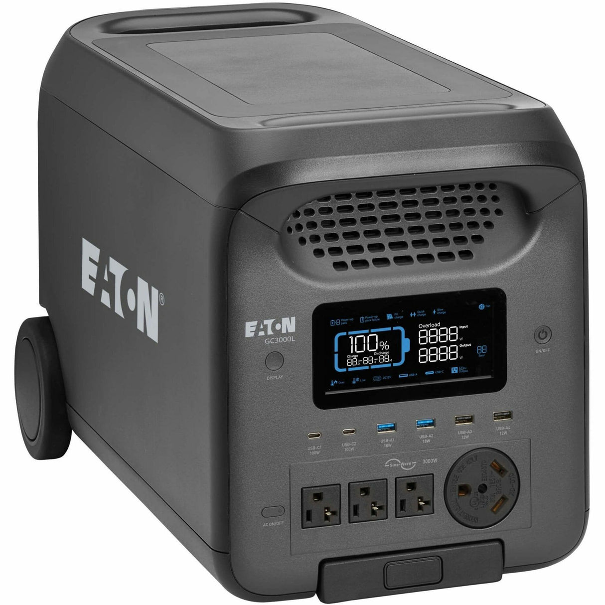 Eaton Portable Power Station - 3000W, Lithium-Ion (LFP), AC, DC, USB-A, USB-C, QC 3.0, LCD, Expandable Runtime — GC3000L