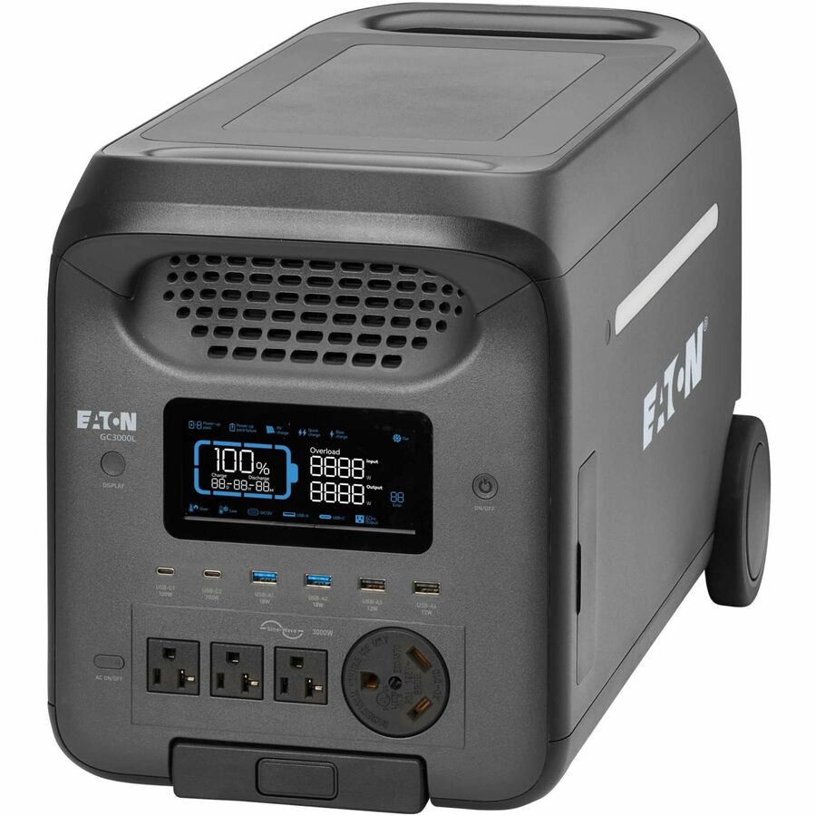 Eaton Portable Power Station - 3000W, Lithium-Ion (LFP), AC, DC, USB-A, USB-C, QC 3.0, LCD, Expandable Runtime — GC3000L