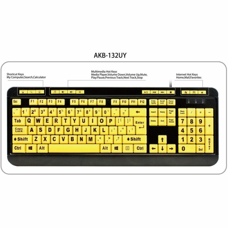 Adesso Luminous 4X Large Print Multimedia Desktop Keyboard — AKB-132UY
