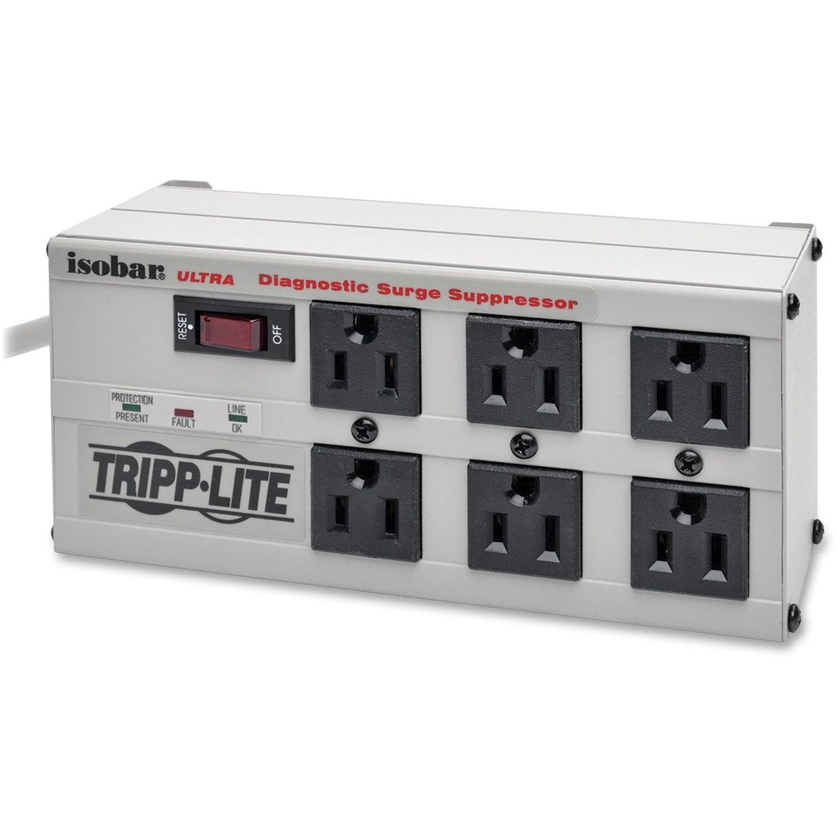 Eaton Tripp Lite Series Isobar 6-Outlet Surge Protector, 6 ft. Cord with Right-Angle Plug, 3330 Joules, Diagnostic LEDs, Metal Housing — ISOBAR6ULTRA