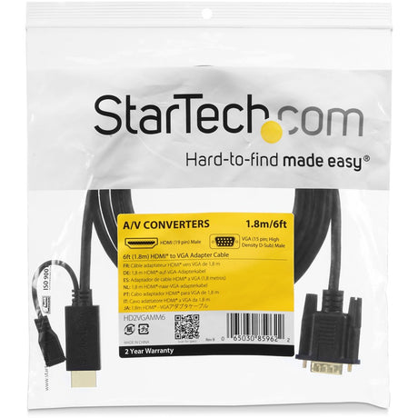 StarTech.com HDMI to VGA Cable - 3 ft / 1m - 1080p - 1920 x 1200 - Active HDMI Cable - Monitor Cable - Computer Cable — HD2VGAMM3