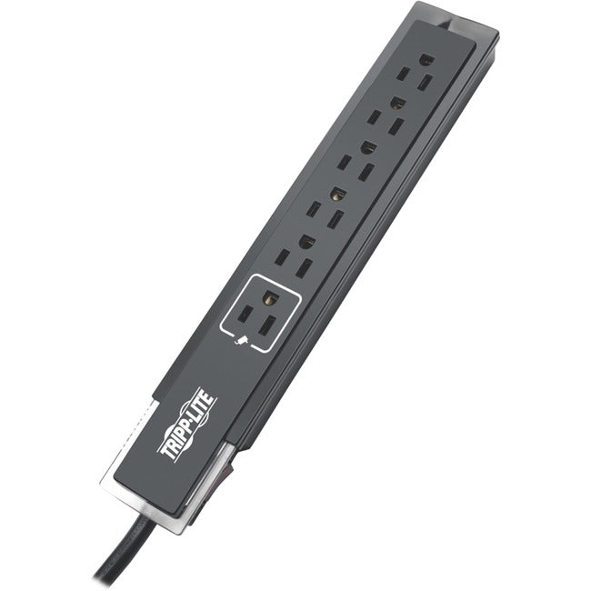 Eaton Tripp Lite Series Protect It! 6-Outlet Surge Protector, Right-Angle Plug, Side-Mount Switch, 1440 Joules, Tel/Modem Protection, 6 ft. (1.8 m) Cord, Black — TLP606SSTELB