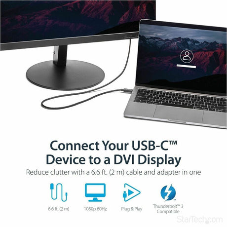 StarTech.com 6.6 ft / 2 m USB-C to DVI Cable - USB Type-C Video Adapter Cable - 1920 x 1200 - Black — CDP2DVIMM2MB