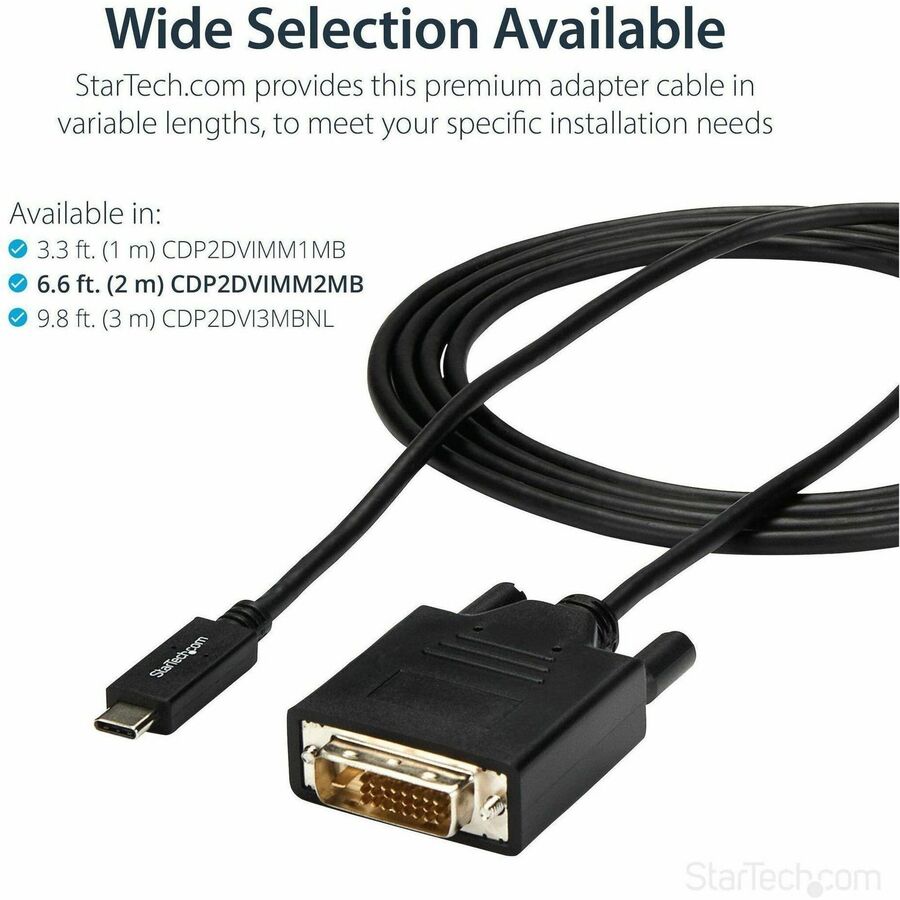 StarTech.com 6.6 ft / 2 m USB-C to DVI Cable - USB Type-C Video Adapter Cable - 1920 x 1200 - Black — CDP2DVIMM2MB