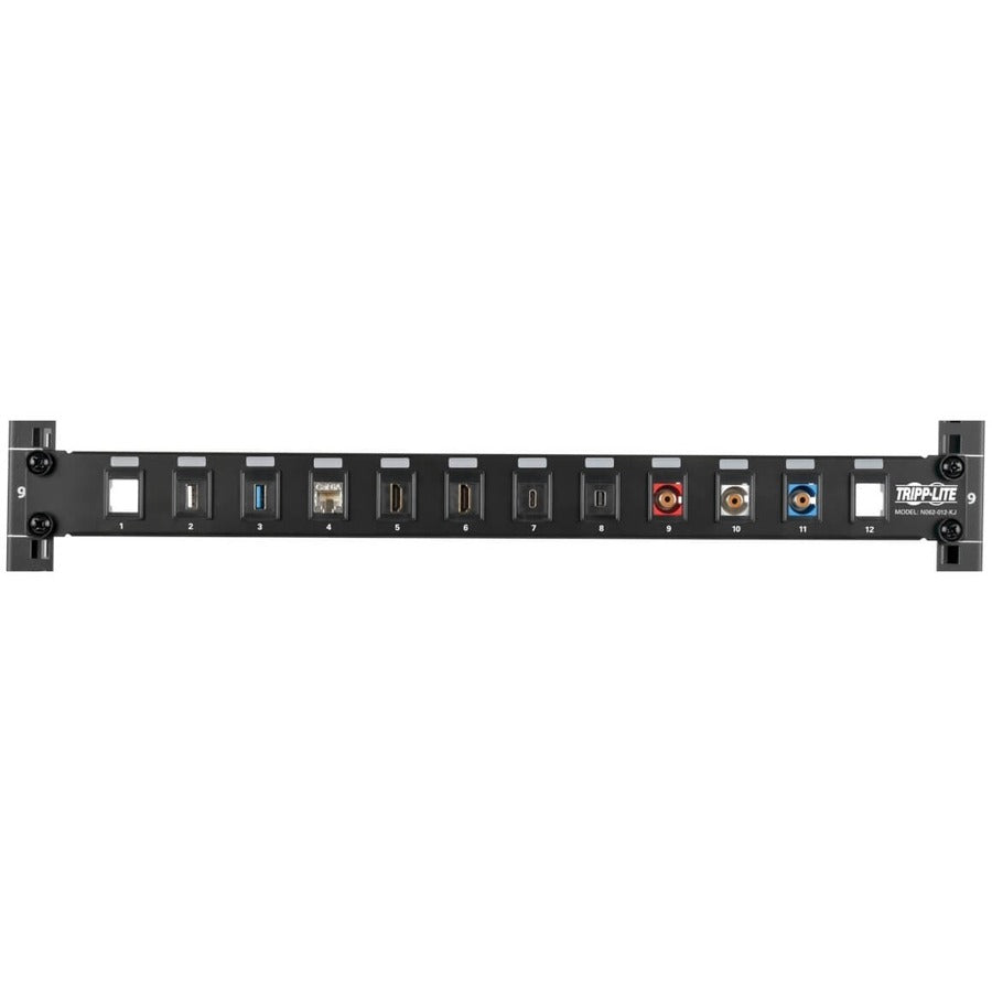 Eaton Tripp Lite Series 12-Port 1U Rack-Mount Unshielded Blank Keystone/Multimedia Patch Panel, RJ45 Ethernet, USB, HDMI, Cat5e/6 — N062-012-KJ