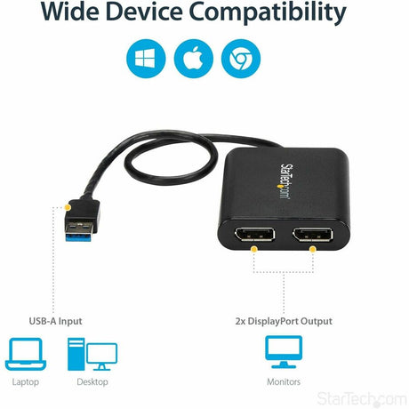 StarTech.com USB to Dual DisplayPort Adapter - 4K 60Hz - USB 3.0 5Gbps - USB Dual Monitor Adapter - Dual DisplayPort Adapter - DisplayLink Certified — USB32DP24K60