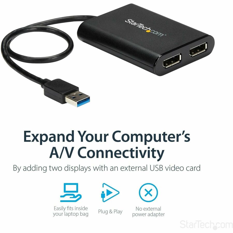 StarTech.com USB to Dual DisplayPort Adapter - 4K 60Hz - USB 3.0 5Gbps - USB Dual Monitor Adapter - Dual DisplayPort Adapter - DisplayLink Certified — USB32DP24K60