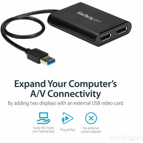 StarTech.com USB to Dual DisplayPort Adapter - 4K 60Hz - USB 3.0 5Gbps - USB Dual Monitor Adapter - Dual DisplayPort Adapter - DisplayLink Certified — USB32DP24K60