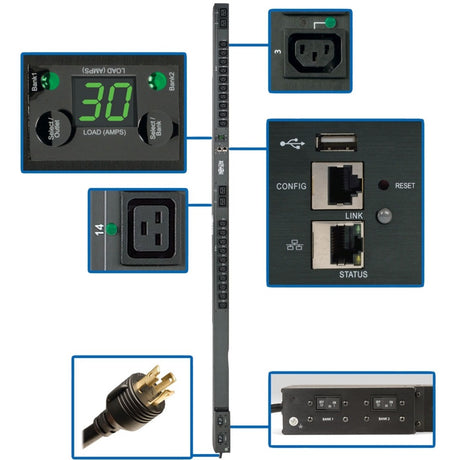 Eaton 5.5kW Single-Phase Switched PDU, Outlet Monitoring, 208/230V Outlets (20 C13 & 4 C19), 0U, LX Interface, TAA — PDUMVR30HVNETLX
