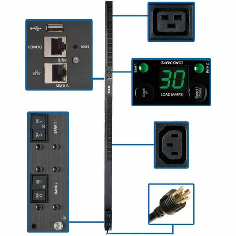 Eaton 5.5kW Single-Phase Monitored PDU with LX Platform Interface, 208/230V Outlets (20 C13 & 4 C19), L6-30P, 0U, TAA — PDUMNV30HVLX