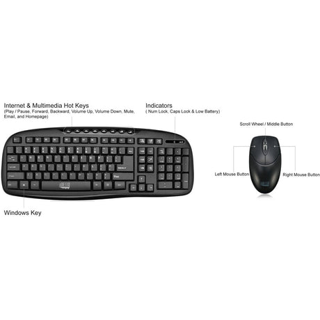 Adesso WKB-1330CB 2.4 GHz Wireless Desktop Keyboard and Mouse Combo — WKB-1330CB