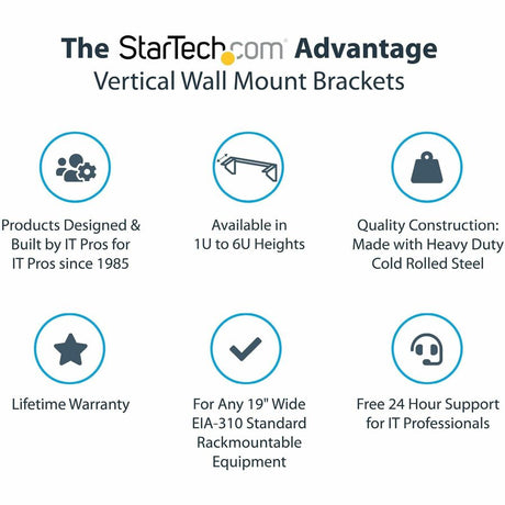StarTech.com 5U Vertical Wall Mount Rack, 19" Wall Mounting Bracket, Open Low Profile Network/Server Room/Data/AV/IT/Patch Panel/Equipment — RK519WALLV