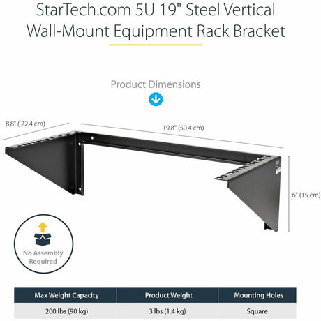 StarTech.com 5U Vertical Wall Mount Rack, 19" Wall Mounting Bracket, Open Low Profile Network/Server Room/Data/AV/IT/Patch Panel/Equipment — RK519WALLV