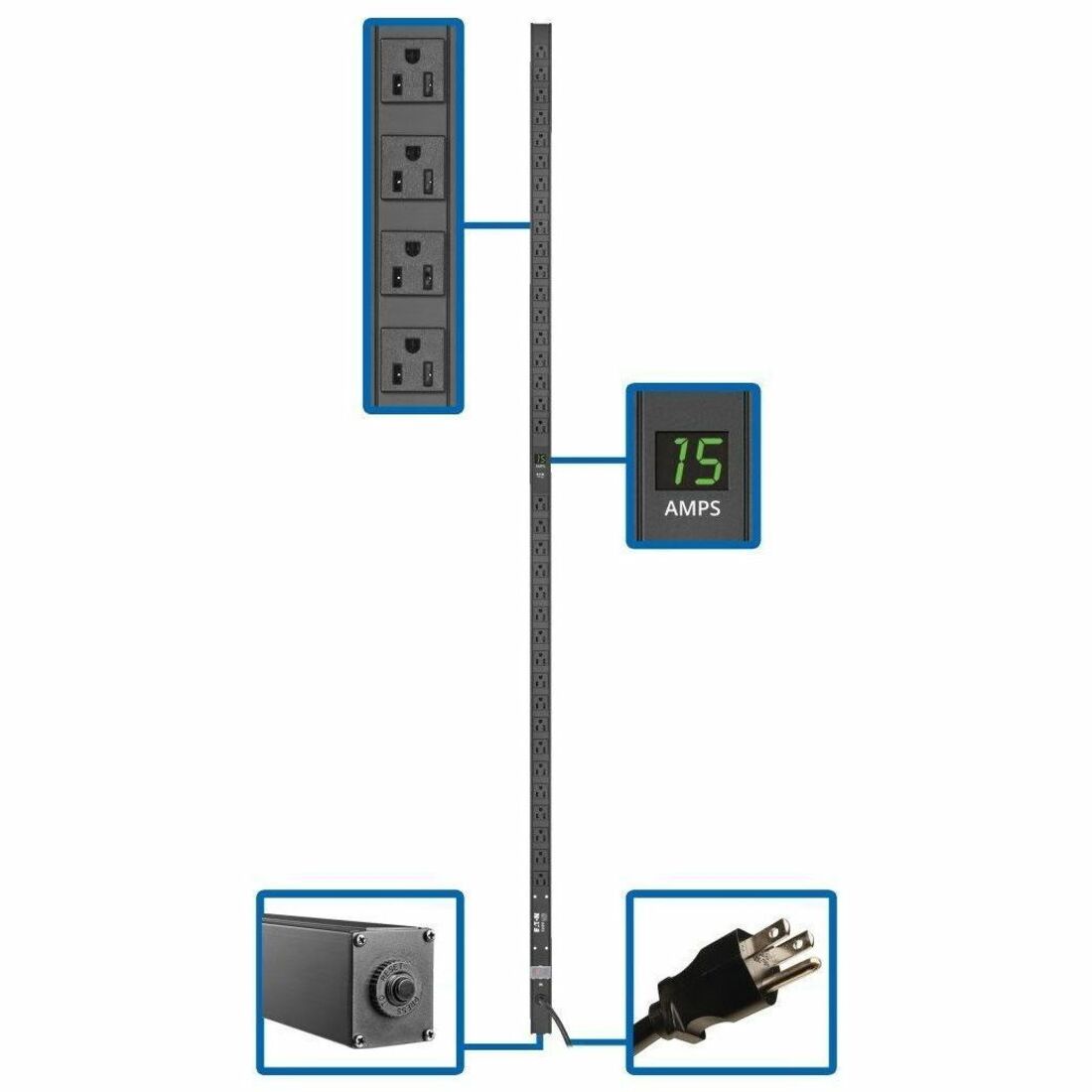 Eaton Tripp Lite Series 1.5kW 100-127V Single-Phase Local Metered PDU - 36 NEMA 5-15R Outlets, 5-15P Input, 15 ft. Cord, 72 in. 0U Rack — PDUMV15-72