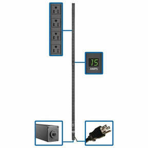 Eaton Tripp Lite Series 1.5kW 100-127V Single-Phase Local Metered PDU - 36 NEMA 5-15R Outlets, 5-15P Input, 15 ft. Cord, 72 in. 0U Rack — PDUMV15-72
