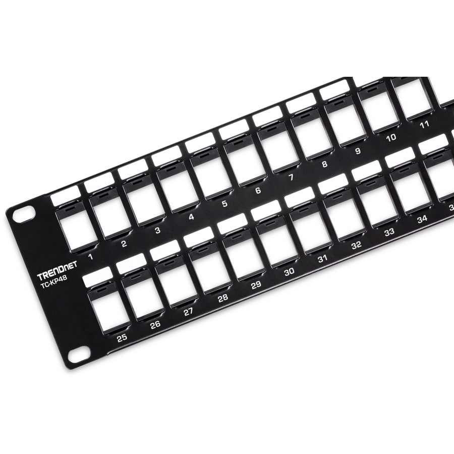 TRENDnet 48-Port Blank Keystone 2U HD Patch Panel, 2U 19" Rackmount Housing, HD Keystone Network Patch Panel, Recommended With TC-K25C6 & TC-K50C6 Cat6 Keystone Jacks (Sold Separately), Black, TC-KP48