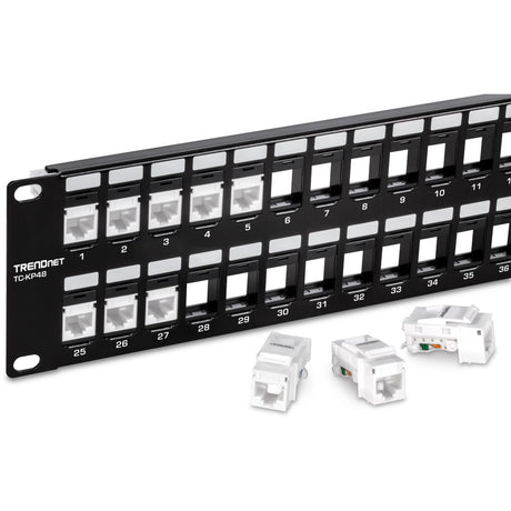 TRENDnet 48-Port Blank Keystone 2U HD Patch Panel, 2U 19" Rackmount Housing, HD Keystone Network Patch Panel, Recommended With TC-K25C6 & TC-K50C6 Cat6 Keystone Jacks (Sold Separately), Black, TC-KP48