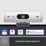Logitech Brio 500 Full HD webcam, auto framing, noise-reducing mics, privacy shutter, streaming & video calling, Off-white — 960-001427