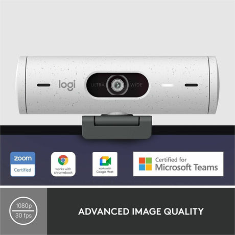 Logitech Brio 500 Full HD webcam, auto framing, noise-reducing mics, privacy shutter, streaming & video calling, Off-white — 960-001427