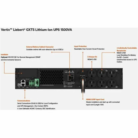 Vertiv Liebert GXT5 Lithium-Ion Online UPS 1500VA/1350W 120V Tower/Rack UPS — GXT5LI-1500LVRT2UXL