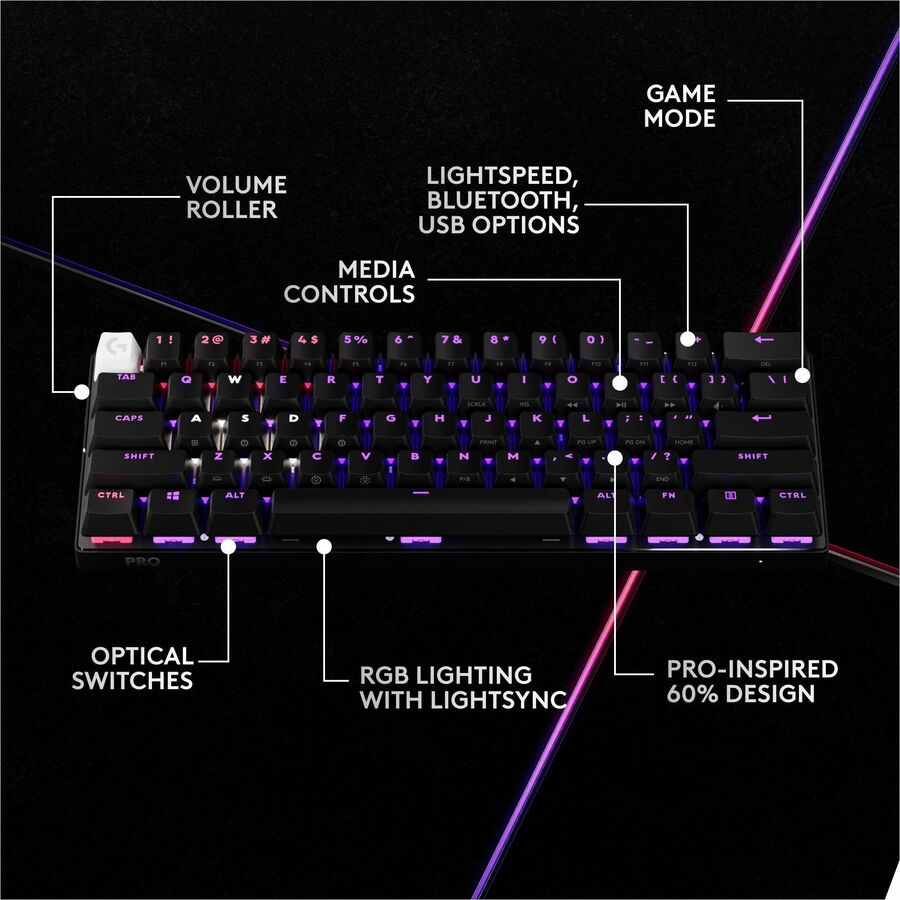 Logitech G PRO X 60 LIGHTSPEED Wireless Gaming Keyboard, Ultra Compact TKL 60% Mechanical Keyboard for Windows PC, LIGHTSYNC RGB, Dual-Shot PBT Keycaps, GX Optical Linear Switches, Black — 920-012164