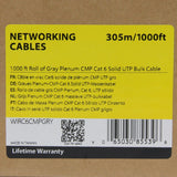 StarTech.com Bulk Cat 6 Ethernet Cable - 1000 ft. - Solid - CMP/FT6 Plenum Fire Rating - ETL Verified - Gray - TAA Compliant — WIRC6CMPGRY