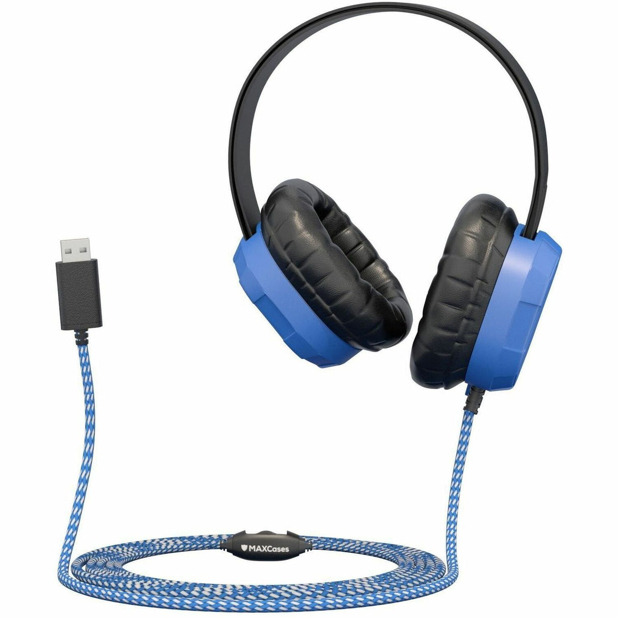 Extreme Headset w/braided cable, inline volume control and built-in microphone w/USB-A connector (Blue) — MCHPXUSBA