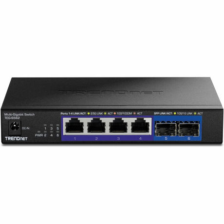 TRENDnet 6-Port Unmanaged Multi-Gig Switch, 4 x 2.5GBASE-T Ports, 2 x 10G SFP+ Ports Fanless, Compact Desktop Design, Metal Housing, Network Ethernet Switch, Lifetime Protection, Black, TEG-S562