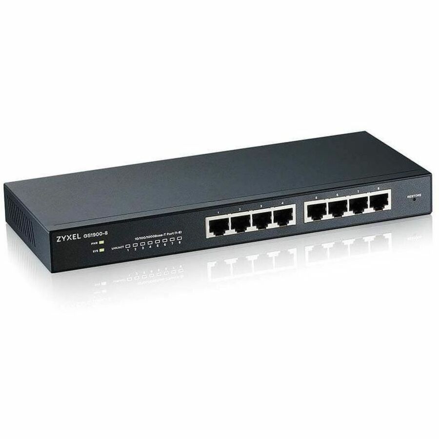 ZyXEL GS1900-8 Fanless 8 Port GbE L2 Web Managed Desktop Switch — GS1900-8