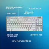 Logitech G915 X LIGHTSPEED TKL Low-Profile Wireless Gaming Keyboard, Double-Shot PBT Keycaps, Fully Programmable Keys, RGB Backlighting, Sleek Aluminum Finishing, GL Brown Tactile - PC/Mac (White) — 920-012732