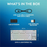 Logitech G915 X LIGHTSPEED TKL Low-Profile Wireless Gaming Keyboard, Double-Shot PBT Keycaps, Fully Programmable Keys, RGB Backlighting, Sleek Aluminum Finishing, GL Brown Tactile - PC/Mac (White) — 920-012732