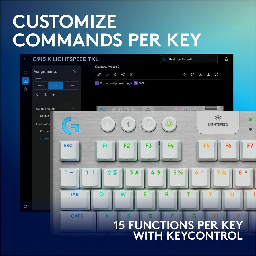 Logitech G915 X LIGHTSPEED TKL Low-Profile Wireless Gaming Keyboard, Double-Shot PBT Keycaps, Fully Programmable Keys, RGB Backlighting, Sleek Aluminum Finishing, GL Brown Tactile - PC/Mac (White) — 920-012732