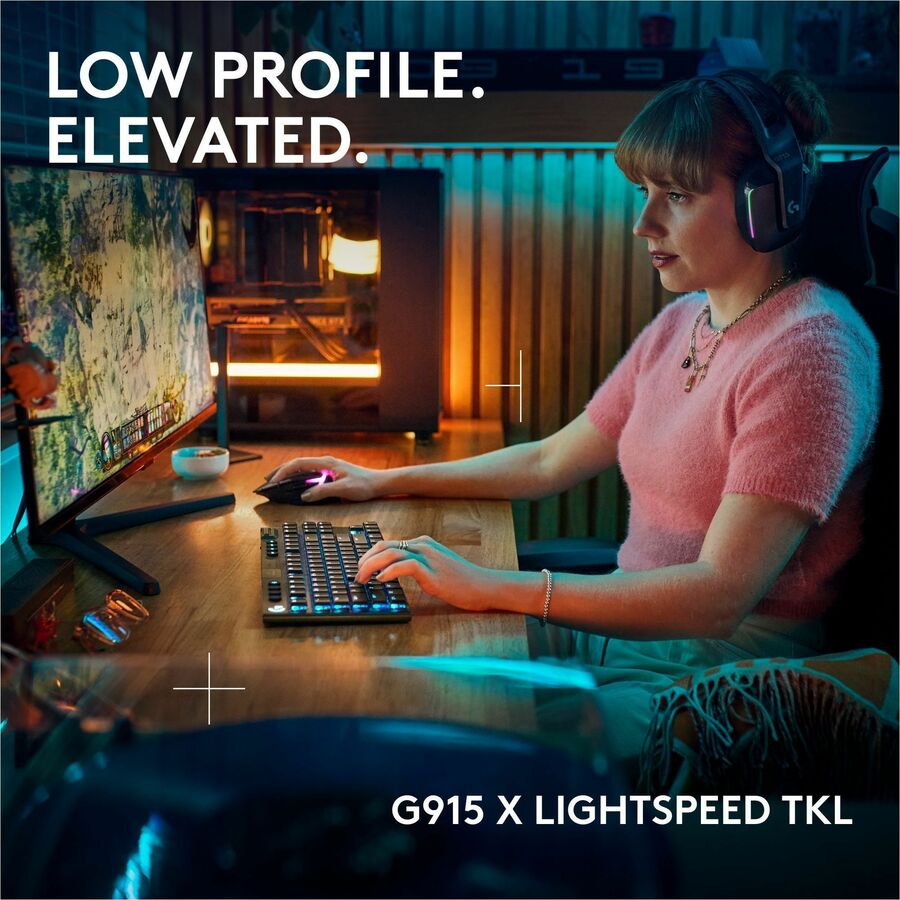 Logitech G915 X LIGHTSPEED TKL Low-Profile Wireless Gaming Keyboard, Double-Shot PBT Keycaps, Fully Programmable Keys, RGB Backlighting, Sleek Aluminum Finishing, GL Blue Clicky - PC/Mac — 920-012753