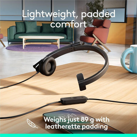 Logitech H570e USB Wired Mono Headset, USB-C, Noise-Canceling Mics, Inline Controls, Certified for Microsoft Teams, Black — 981-001425