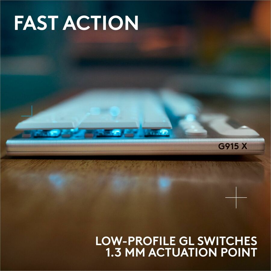 Logitech G915 X LIGHTSPEED Low-Profile Wireless Gaming Keyboard, Double-Shot PBT Keycaps, Fully Programmable Keys, RGB Backlighting, Sleek Aluminum Finishing, GL Brown Tactile Switches - PC/Mac (White) — 920-012685