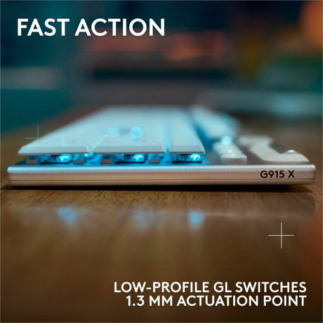 Logitech G915 X LIGHTSPEED Low-Profile Wireless Gaming Keyboard, Double-Shot PBT Keycaps, Fully Programmable Keys, RGB Backlighting, Sleek Aluminum Finishing, GL Brown Tactile Switches - PC/Mac (White) — 920-012685